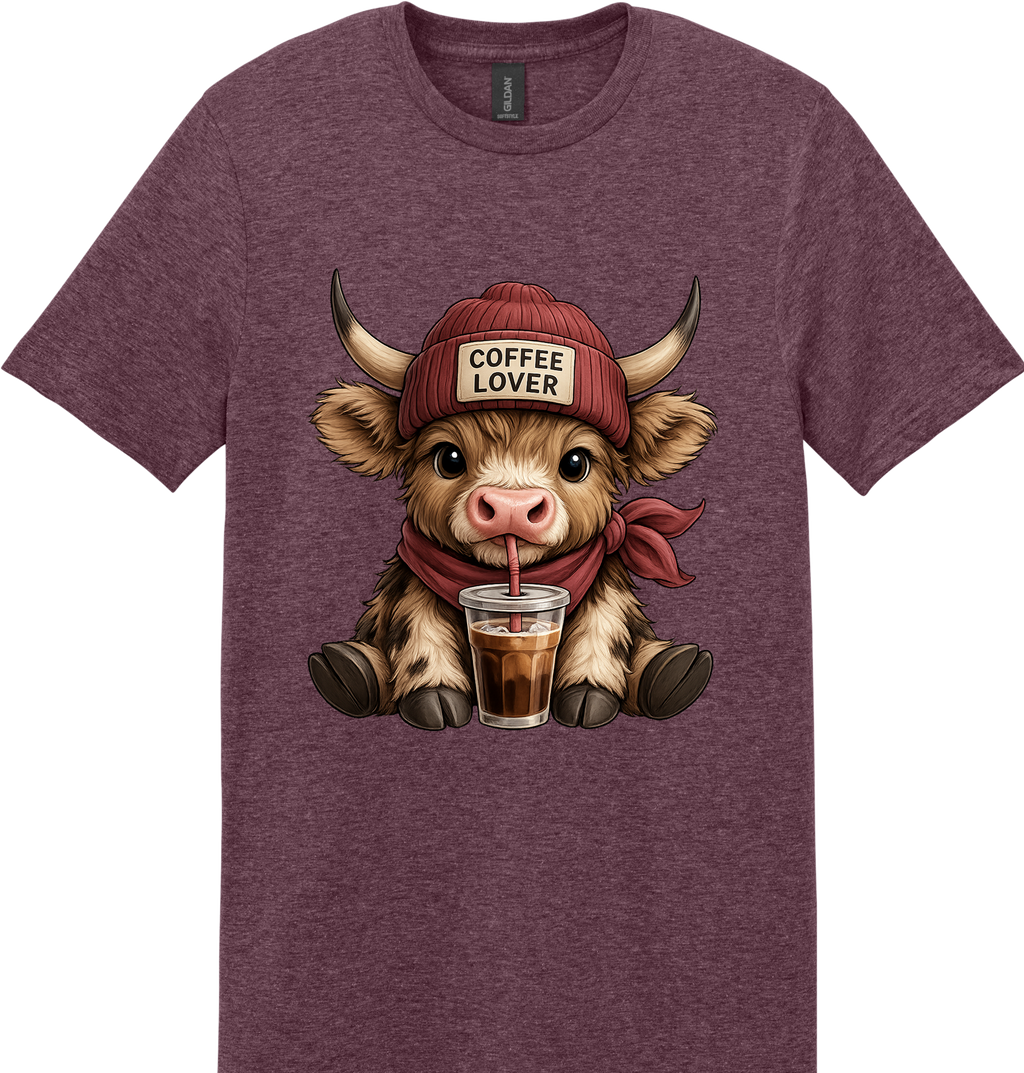 Coffee Lover Highland Cow Unisex Tee ~ Printed in the USA