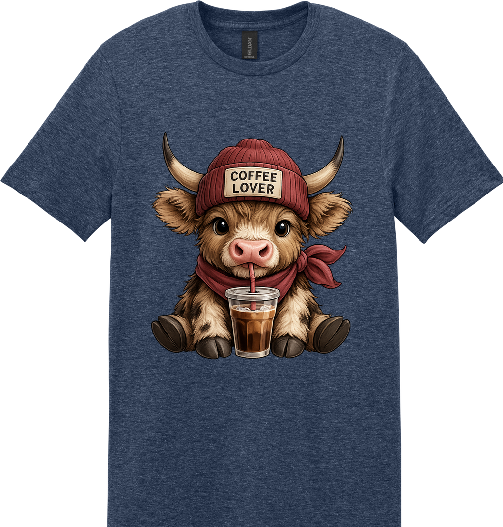Coffee Lover Highland Cow Unisex Tee ~ Printed in the USA