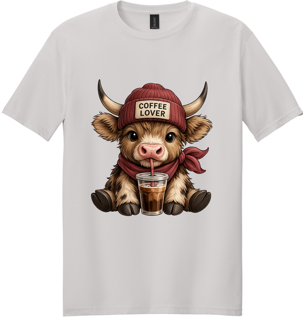 Coffee Lover Highland Cow Unisex Tee ~ Printed in the USA