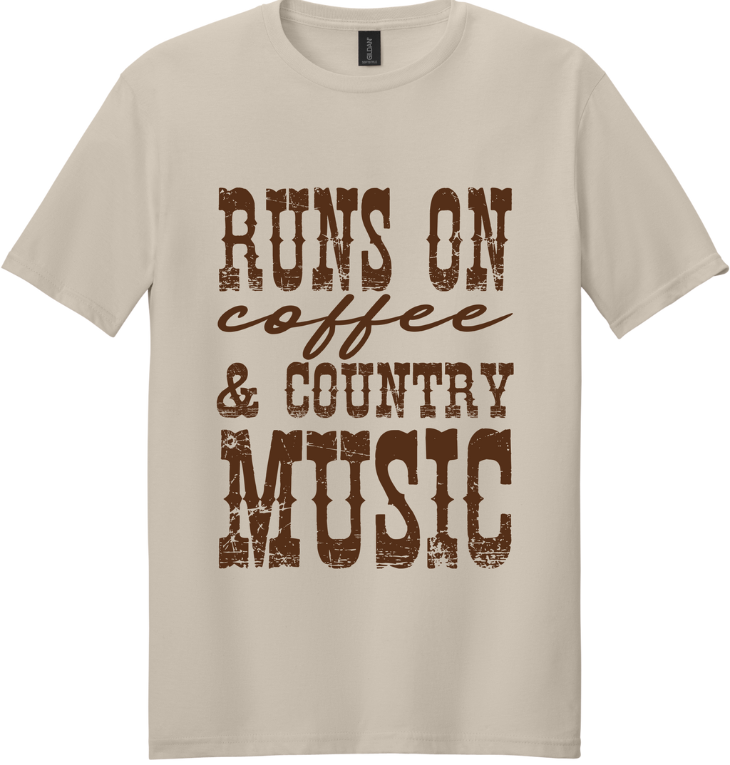 Runs on Coffee and Country Music Unisex Tee ~ Printed in the USA