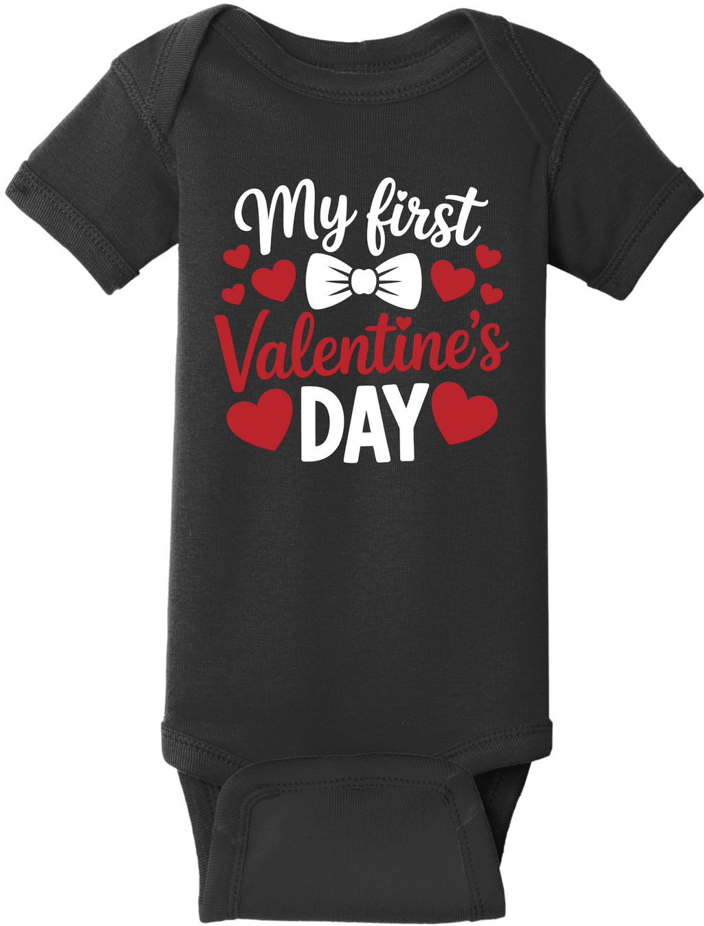 My First Valentine’s Day Baby Onesie – Valentine Infant Bodysuit, Rabbit Skins 4400, DTG Printed Cotton Baby Outfit