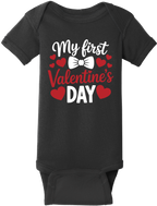 My First Valentine’s Day Baby Onesie – Valentine Infant Bodysuit, Rabbit Skins 4400, DTG Printed Cotton Baby Outfit