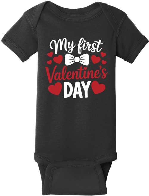 My First Valentine’s Day Baby Onesie – Valentine Infant Bodysuit, Rabbit Skins 4400, DTG Printed Cotton Baby Outfit