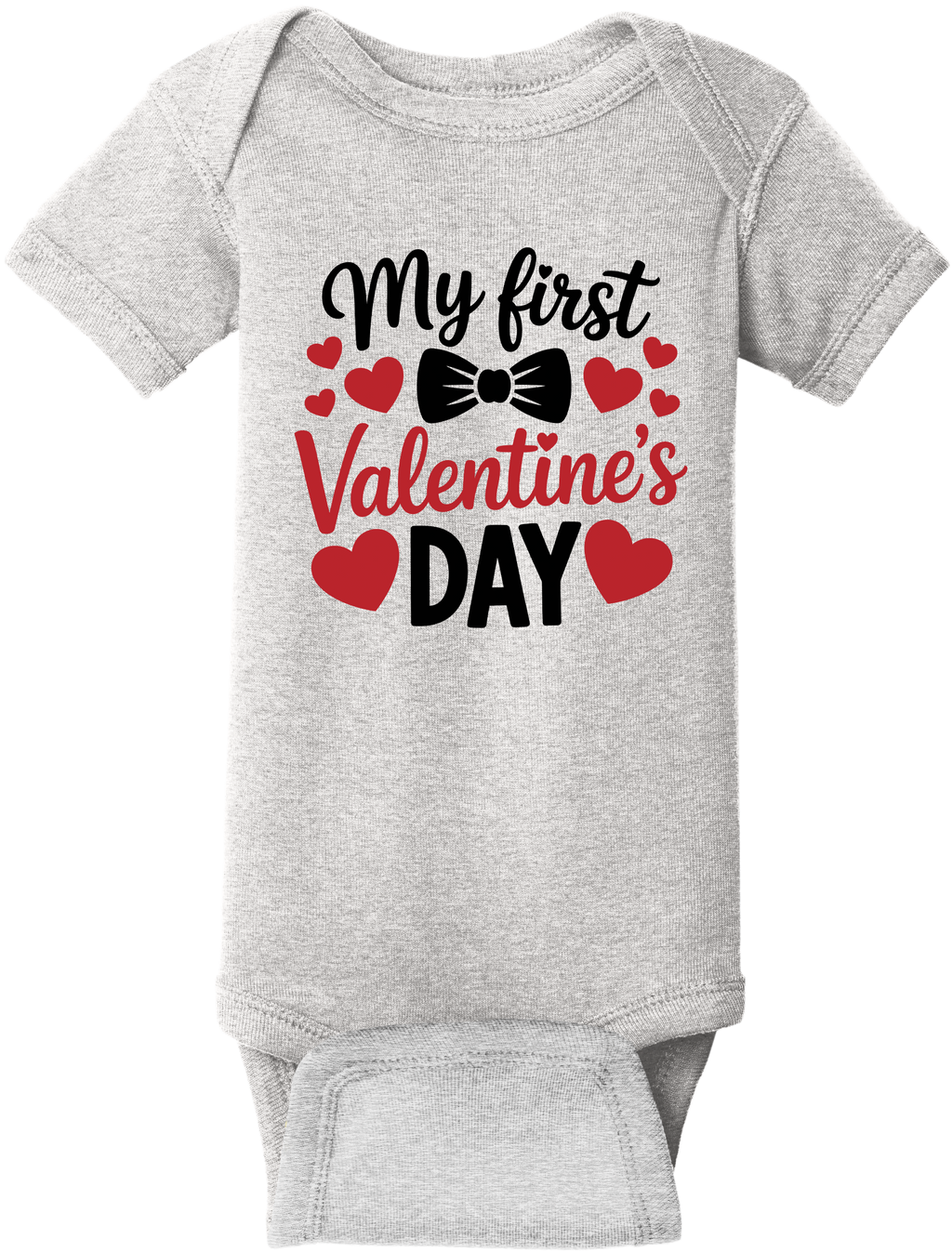 My First Valentine’s Day Baby Onesie – Valentine Infant Bodysuit, Rabbit Skins 4400, DTG Printed Cotton Baby Outfit