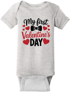 My First Valentine’s Day Baby Onesie – Valentine Infant Bodysuit, Rabbit Skins 4400, DTG Printed Cotton Baby Outfit