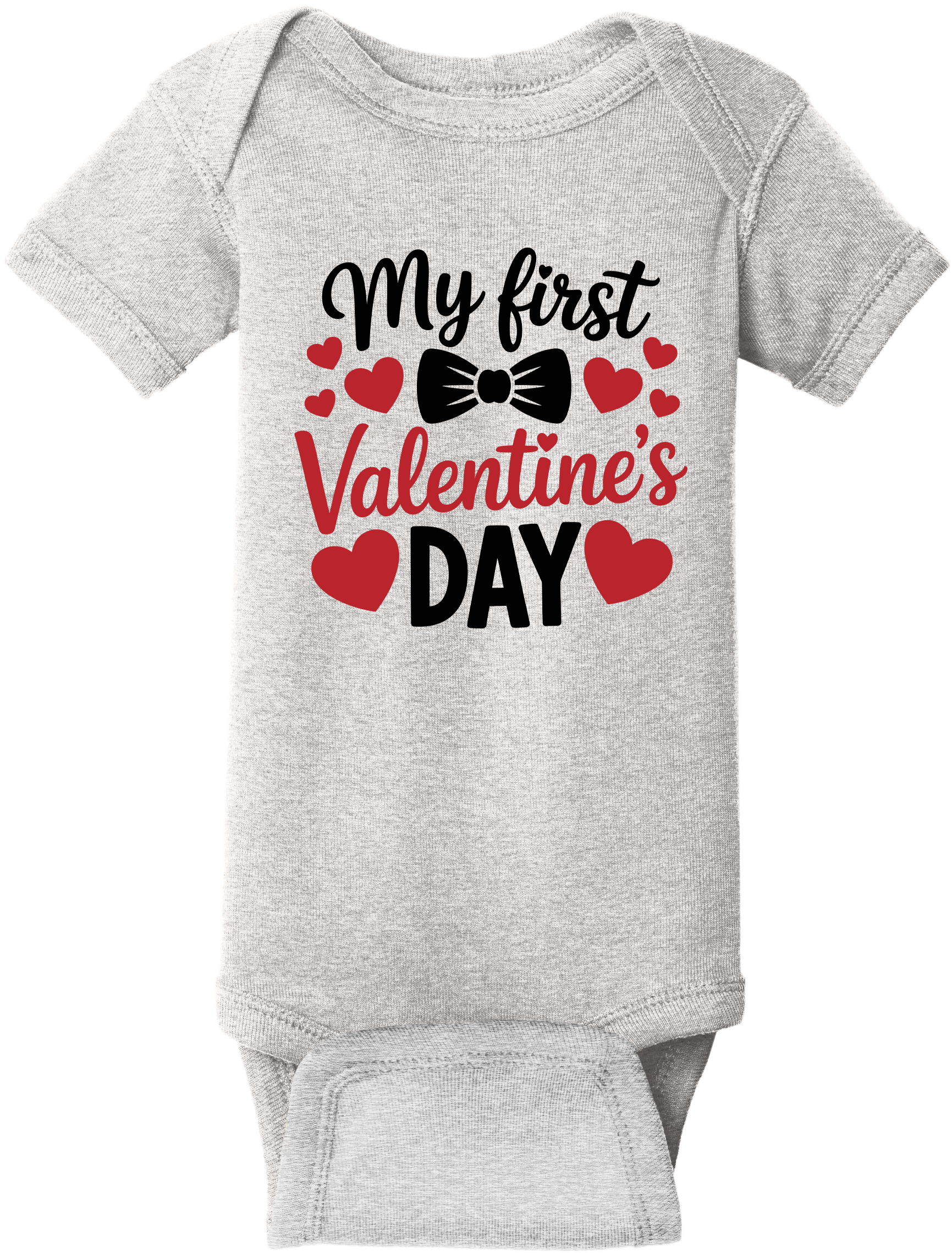 My First Valentine’s Day Baby Onesie – Valentine Infant Bodysuit, Rabbit Skins 4400, DTG Printed Cotton Baby Outfit