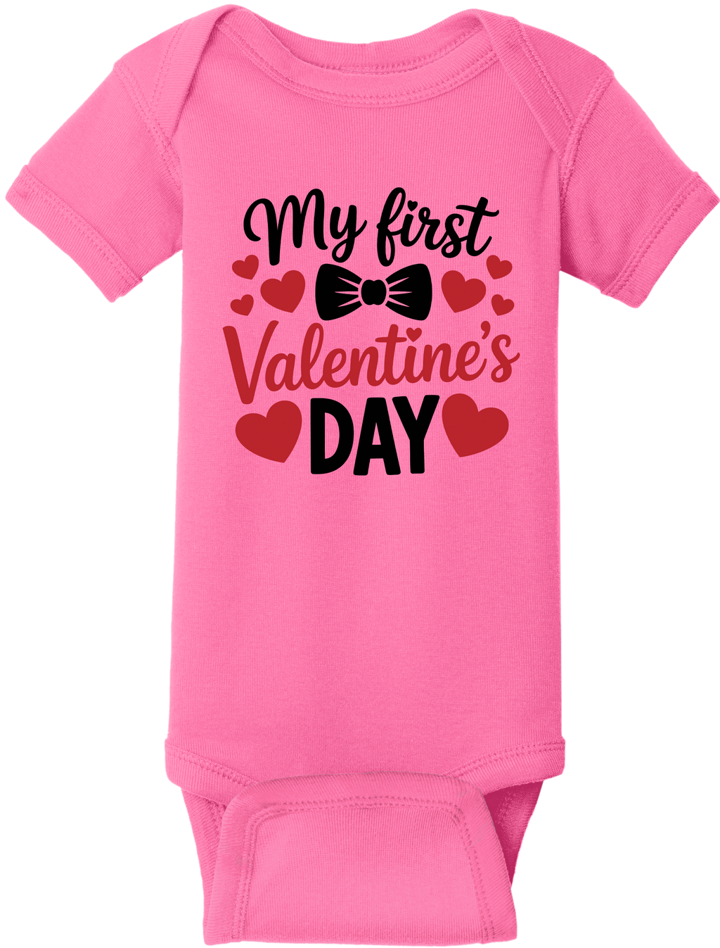 My First Valentine’s Day Baby Onesie – Valentine Infant Bodysuit, Rabbit Skins 4400, DTG Printed Cotton Baby Outfit