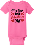 My First Valentine’s Day Baby Onesie – Valentine Infant Bodysuit, Rabbit Skins 4400, DTG Printed Cotton Baby Outfit