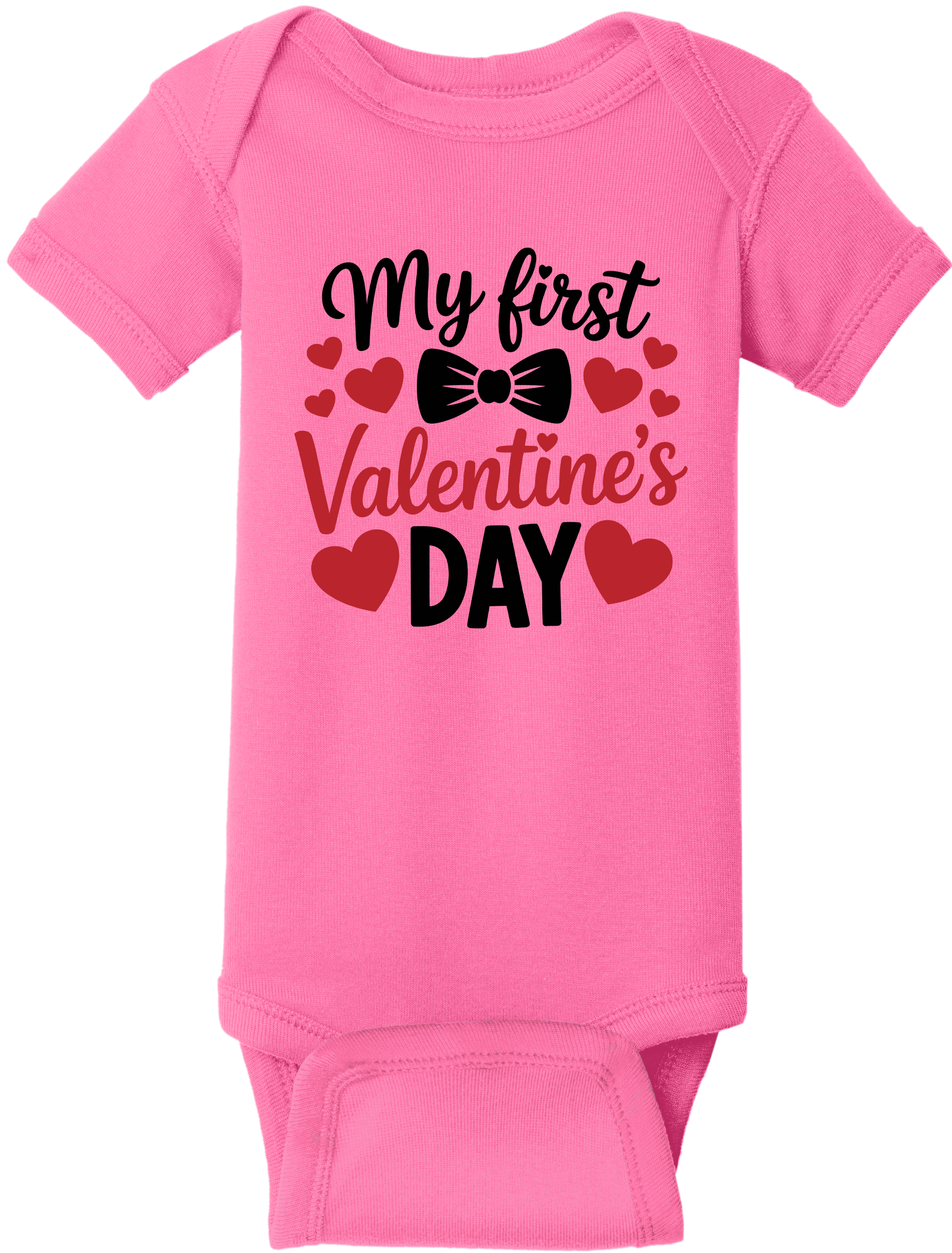 My First Valentine’s Day Baby Onesie – Valentine Infant Bodysuit, Rabbit Skins 4400, DTG Printed Cotton Baby Outfit