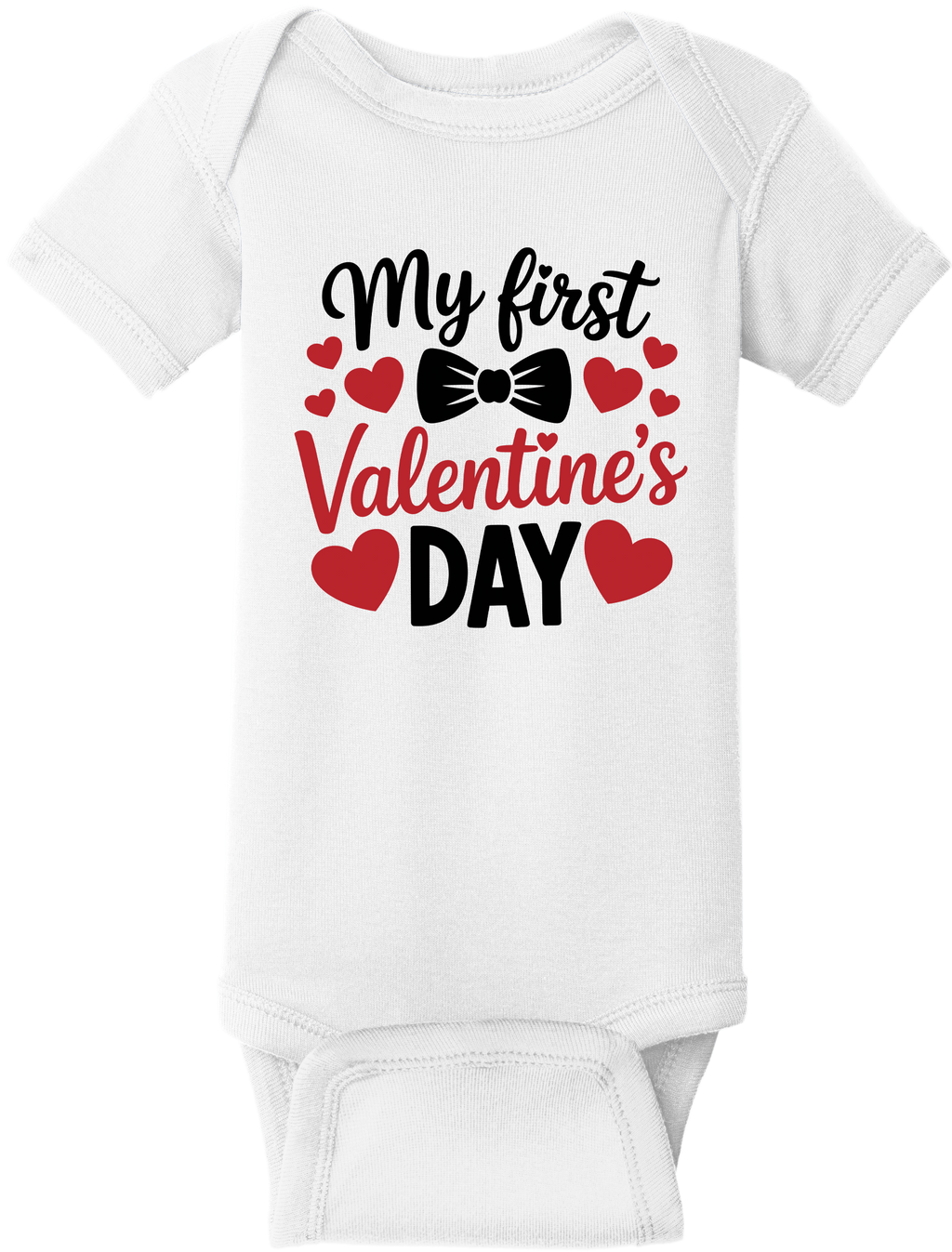 My First Valentine’s Day Baby Onesie – Valentine Infant Bodysuit, Rabbit Skins 4400, DTG Printed Cotton Baby Outfit