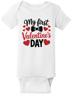 My First Valentine’s Day Baby Onesie – Valentine Infant Bodysuit, Rabbit Skins 4400, DTG Printed Cotton Baby Outfit