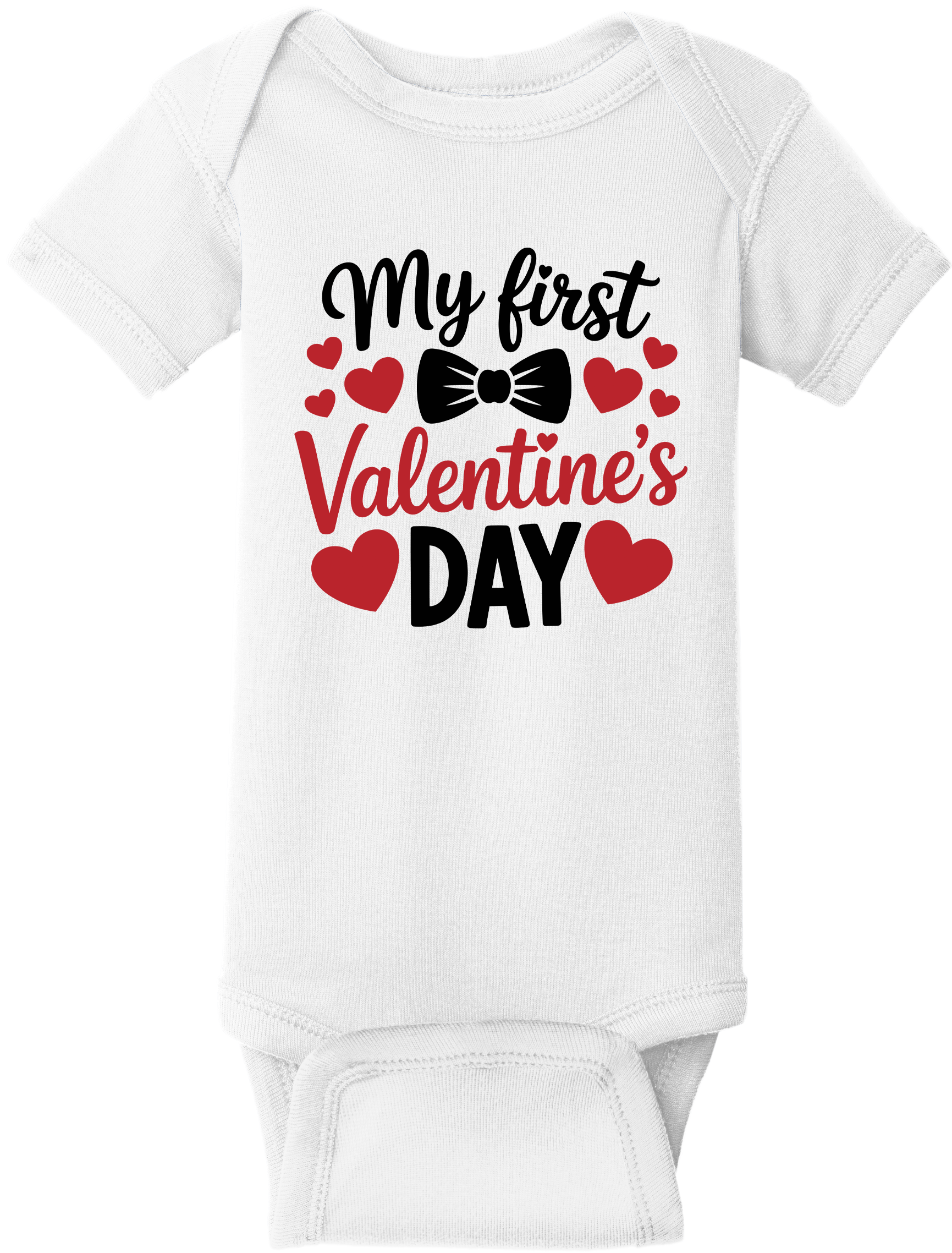 My First Valentine’s Day Baby Onesie – Valentine Infant Bodysuit, Rabbit Skins 4400, DTG Printed Cotton Baby Outfit